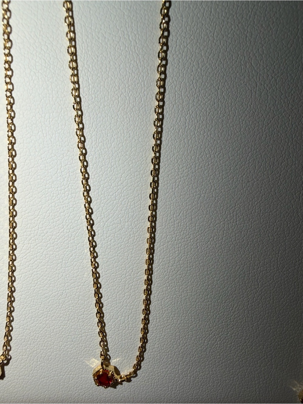 Gold Chain Necklace with Red Gem Pendant - Women's Jewelry